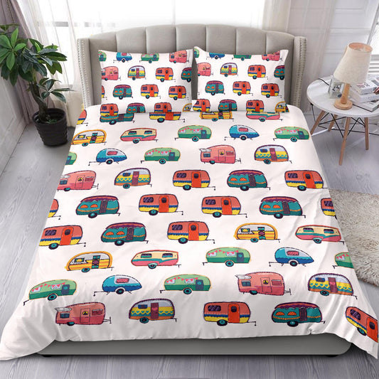 Caravan Camper White Pattern Bedding Set