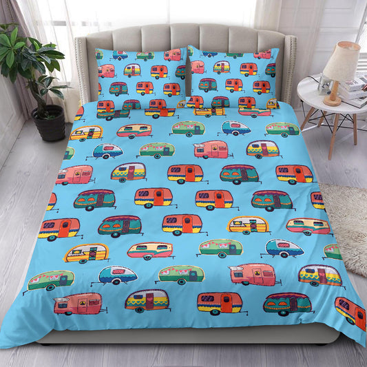Caravan Camper Cyan Pattern Bedding Set