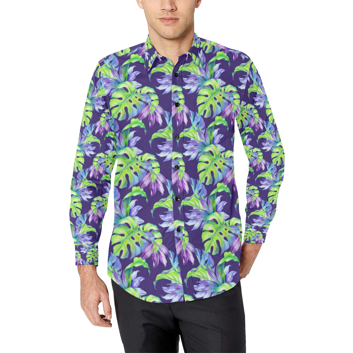 Tropical Flower Pattern Print Design TF019 Men's Long Sleeve Shirt