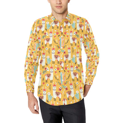 Llama Cute Themed Print Men's Long Sleeve Shirt