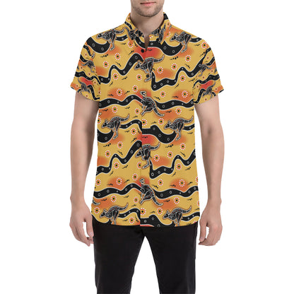 Kangaroos Aboriginal  Pattern Print Design 06 Men's Short Sleeve Button Up Shirt