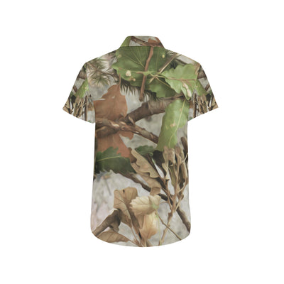 Camo Realistic Tree Forest Print Men's Short Sleeve Button Up Shirt