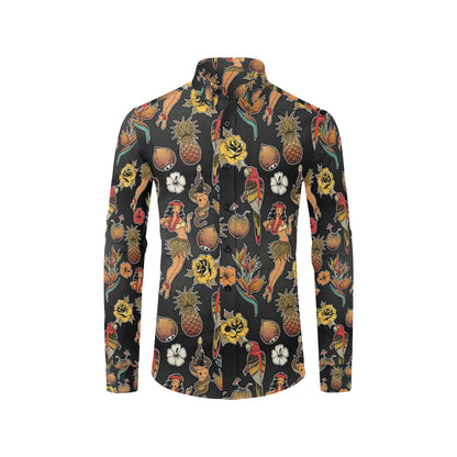 Hula Dancers Hawaiian Style Pattern Print Design 0 Men's Long Sleeve Shirt