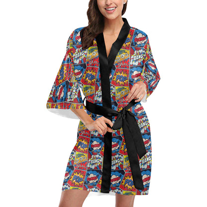 Comic Book Pattern Print Design 03 Women's Short Kimono