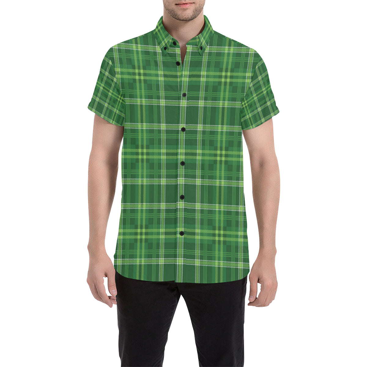 Irish Plaid Pattern Print Design 02 Men's Short Sleeve Button Up Shirt