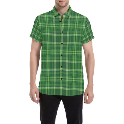 Irish Plaid Pattern Print Design 02 Men's Short Sleeve Button Up Shirt