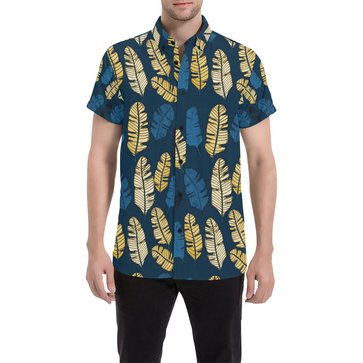Banana Leaf Pattern Print Design BL09 Men's Short Sleeve Button Up Shirt