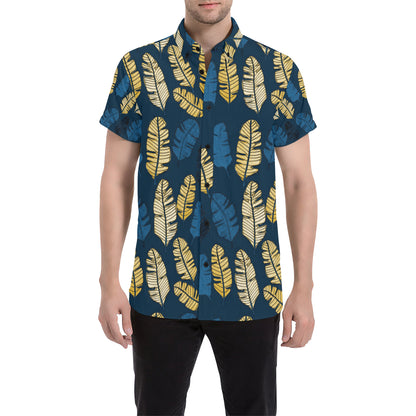 Banana Leaf Pattern Print Design BL09 Men's Short Sleeve Button Up Shirt
