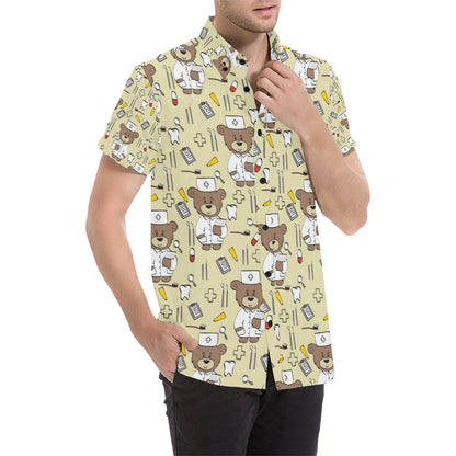 Nurse Bear Pattern Print Design A02 Men's Short Sleeve Button Up Shirt