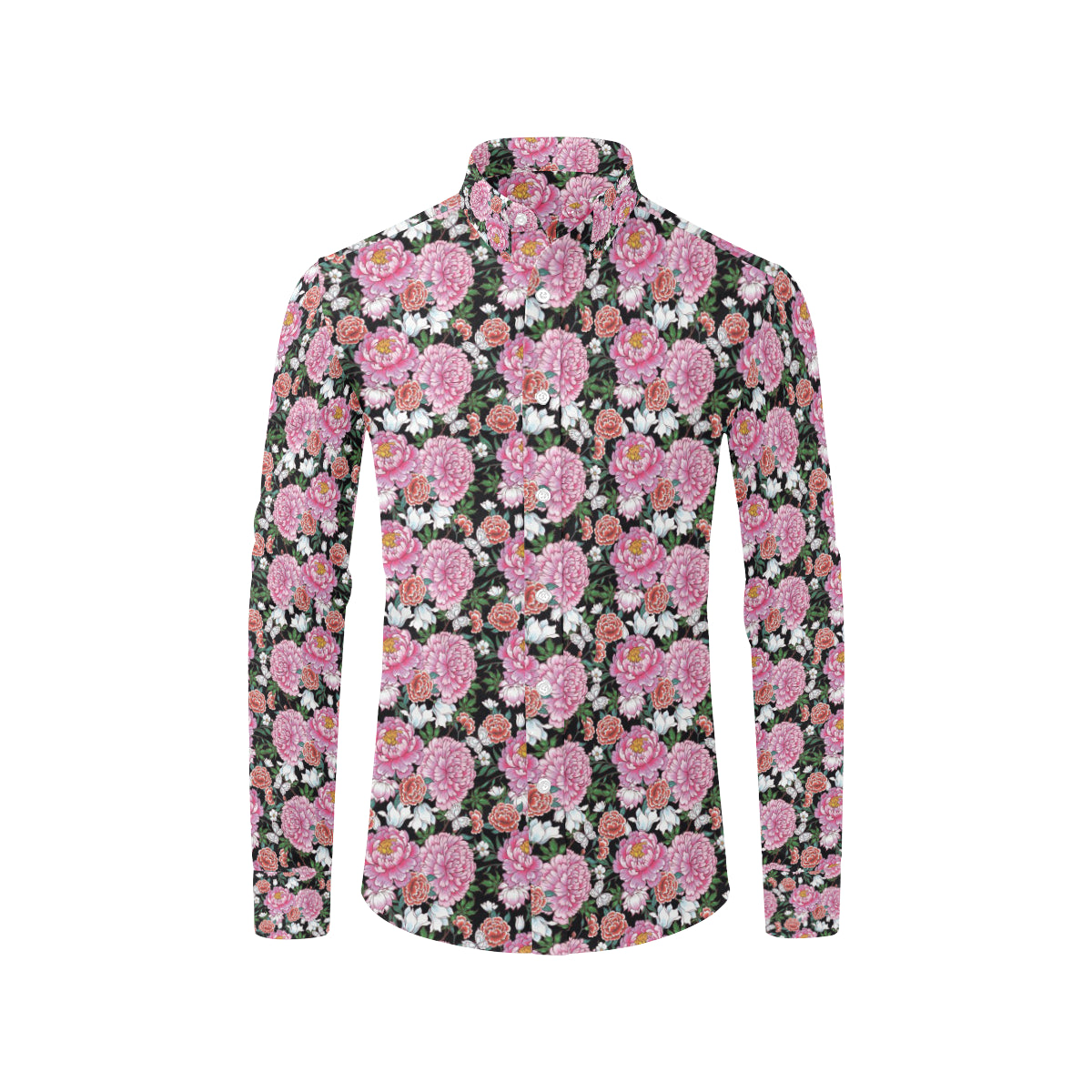 Dahlia Pattern Print Design 02 Men's Long Sleeve Shirt