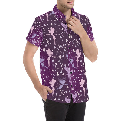 Fairy Pink Print Pattern Men's Short Sleeve Button Up Shirt