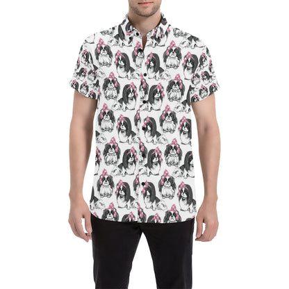 Japanese Chin Pattern Print Design 01 Men's Short Sleeve Button Up Shirt