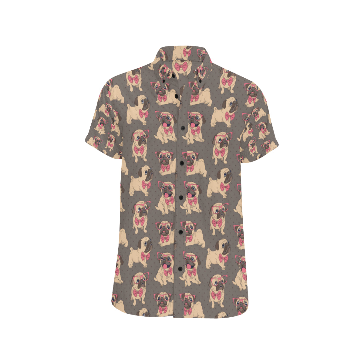 Pug Pattern Print Design A05 Men's Short Sleeve Button Up Shirt