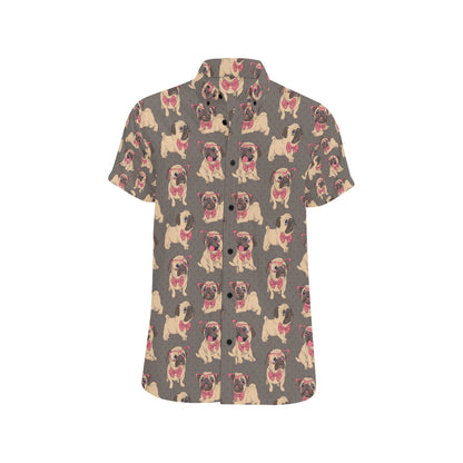Pug Pattern Print Design A05 Men's Short Sleeve Button Up Shirt