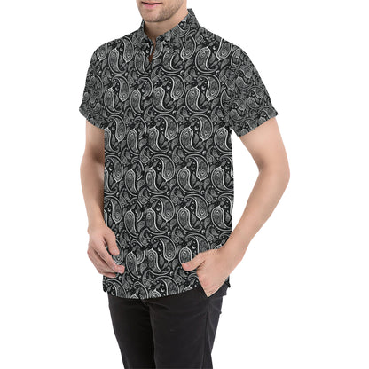 Paisley Black Design Print Men's Short Sleeve Button Up Shirt