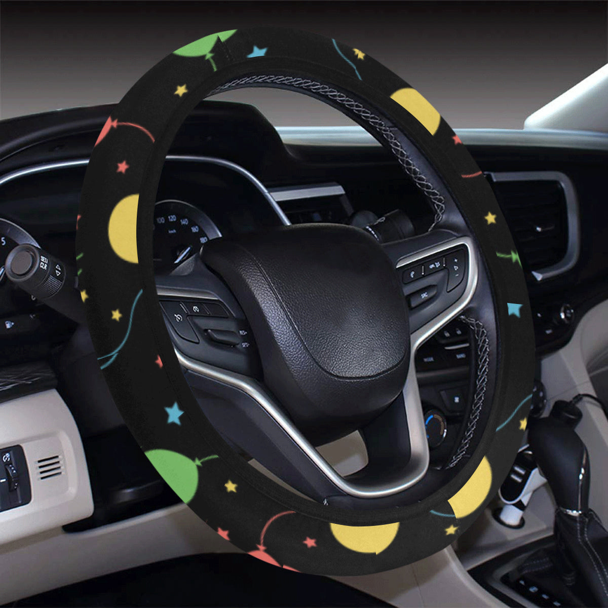 Ballon Colorful Pattern Print Design 04 Steering Wheel Cover with Elastic Edge