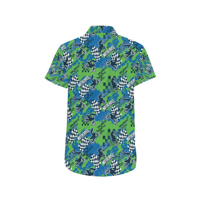 Motocross Pattern Print Design 04 Men's Short Sleeve Button Up Shirt