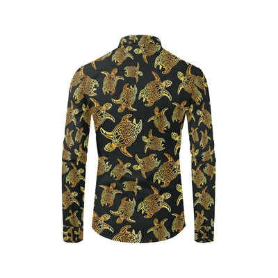 Gold Tribal Turtle Polynesian Themed Men's Long Sleeve Shirt