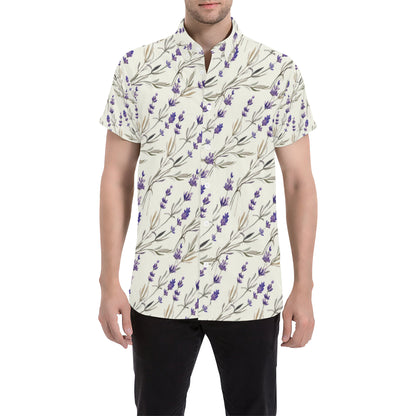 Lavender Pattern Print Design 01 Men's Short Sleeve Button Up Shirt