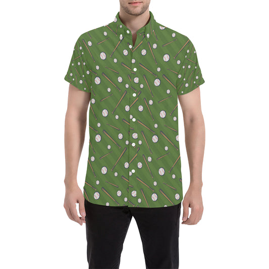 Baseball Pattern Print Design 02 Men's Short Sleeve Button Up Shirt