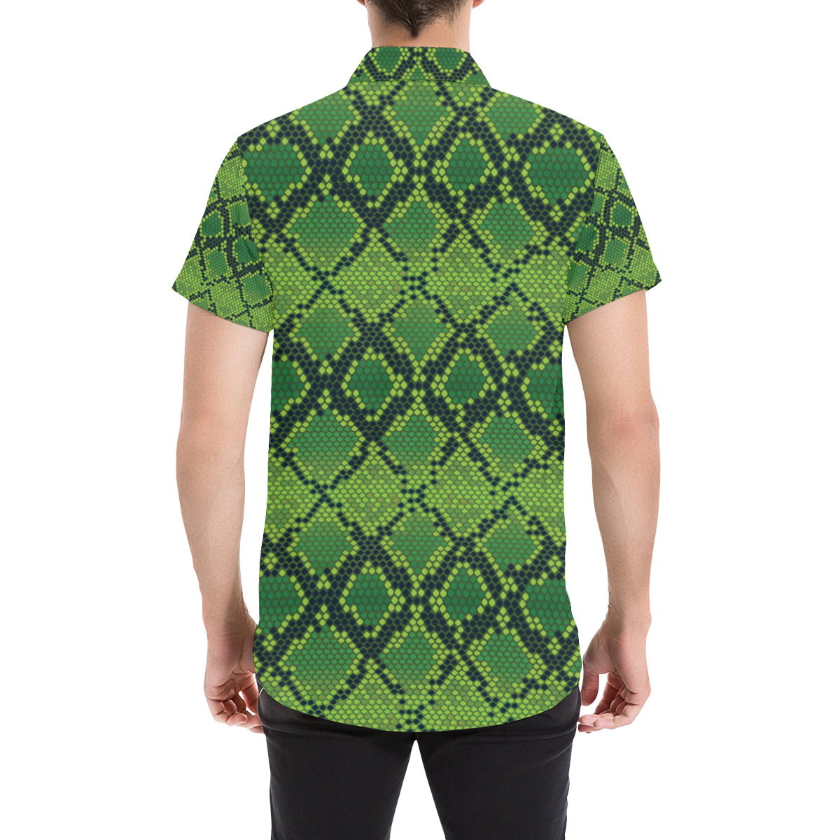 Python Green Pattern Print Design A01 Men's Short Sleeve Button Up Shirt