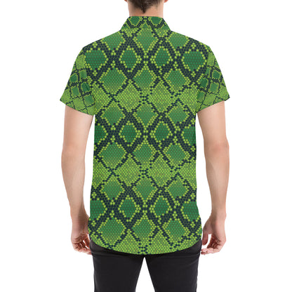 Python Green Pattern Print Design A01 Men's Short Sleeve Button Up Shirt