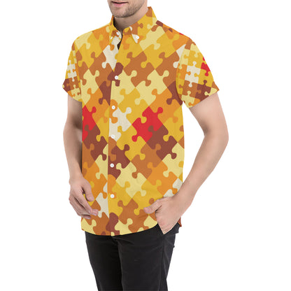 Puzzle Pattern Print Design A01 Men's Short Sleeve Button Up Shirt