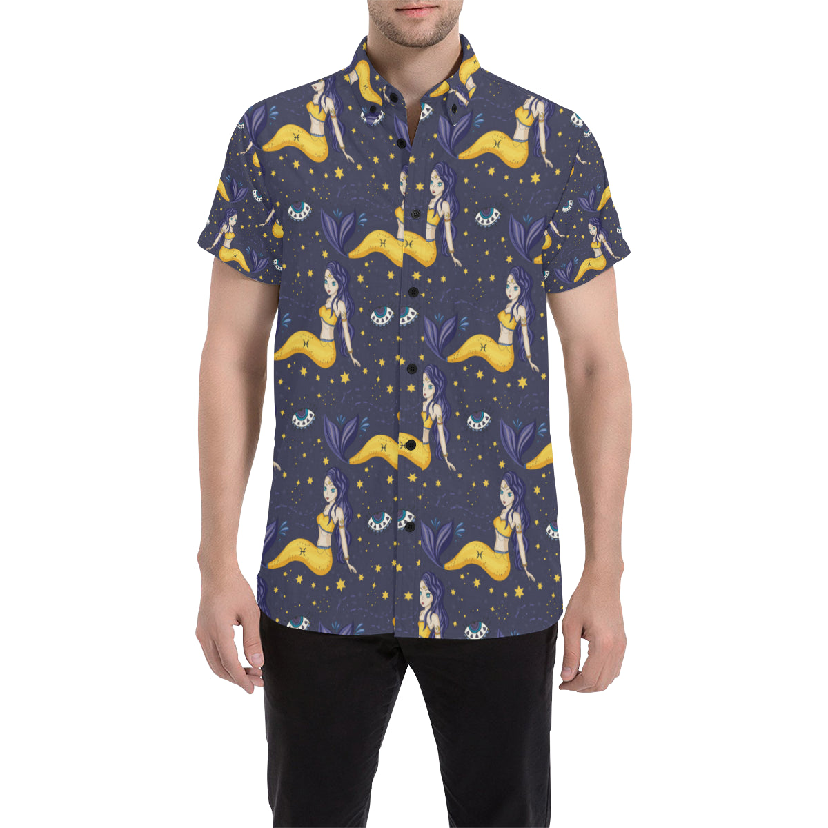 Pisces Pattern Print Design A04 Men's Short Sleeve Button Up Shirt