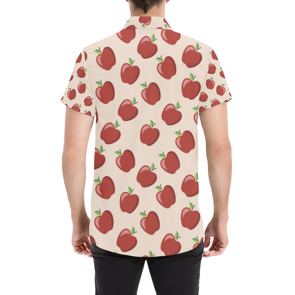Apple Pattern Print Design AP01 Men's Short Sleeve Button Up Shirt