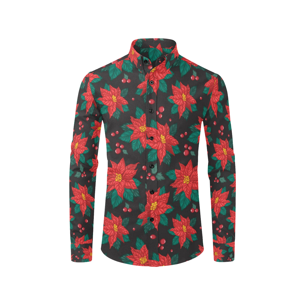 Poinsettia Pattern Print Design POT07 Men's Long Sleeve Shirt