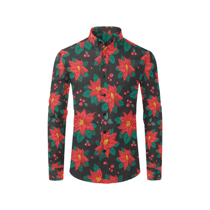 Poinsettia Pattern Print Design POT07 Men's Long Sleeve Shirt