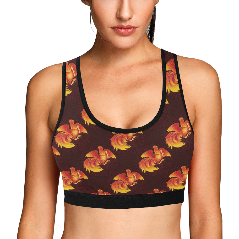 Rooster Pattern Print Design A04 Sports Bra