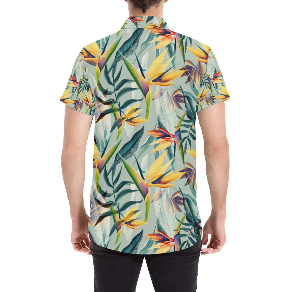 Tropical Flower Pattern Print Design TF022 Men's Short Sleeve Button Up Shirt