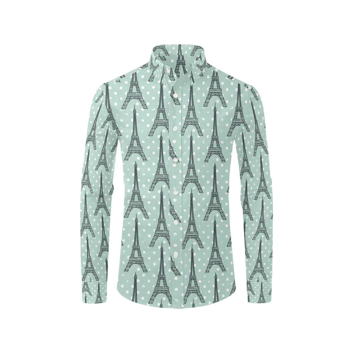 Eiffel Tower Polka Dot Print Men's Long Sleeve Shirt