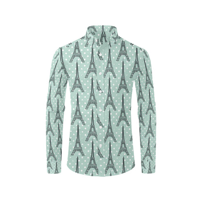 Eiffel Tower Polka Dot Print Men's Long Sleeve Shirt