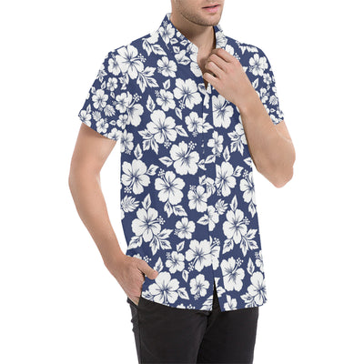 Hibiscus Pattern Print Design HB012 Men's Short Sleeve Button Up Shirt