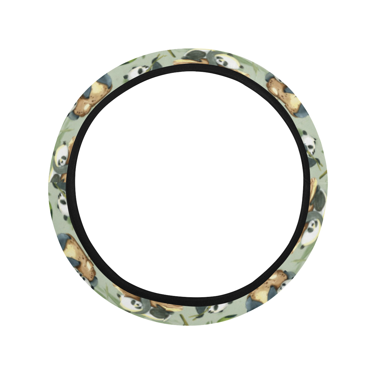 Panda Bear Design Bamboo Print Steering Wheel Cover with Elastic Edge