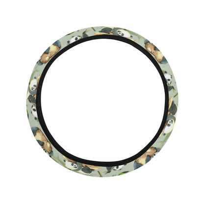 Panda Bear Design Bamboo Print Steering Wheel Cover with Elastic Edge