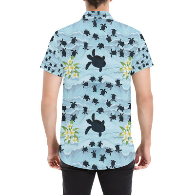 Sea Turtle Pattern Print Design T011 Men's Short Sleeve Button Up Shirt