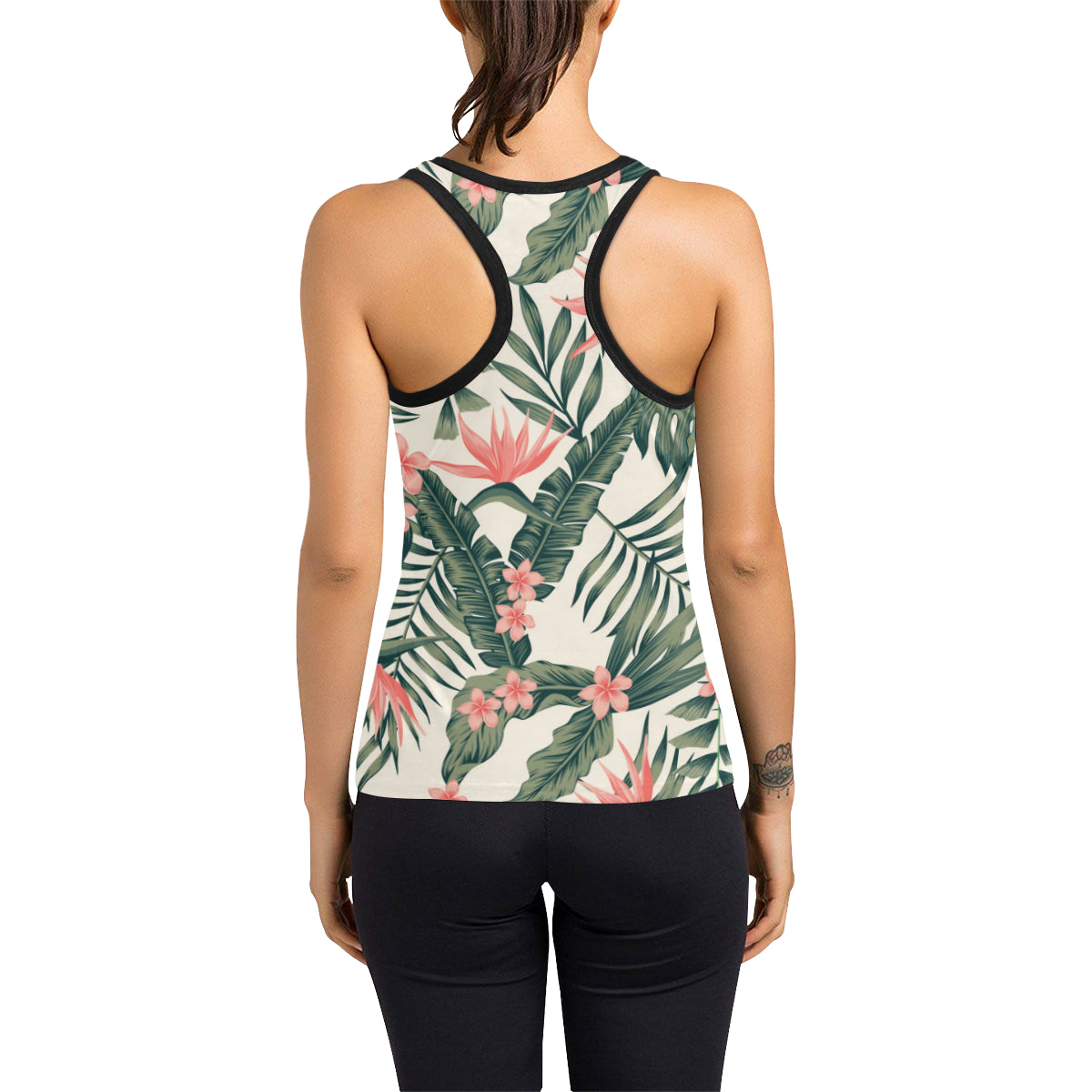 Tropical Flower Palm Leaves Women's Racerback Tank Top