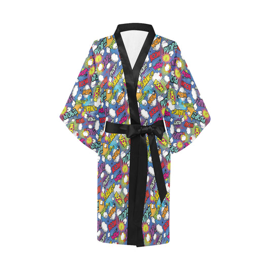 Comic Book Pattern Print Design 02 Women's Short Kimono