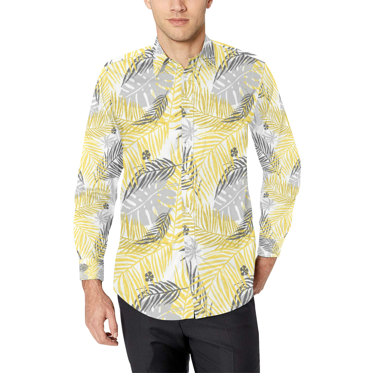 Palm Leaves Pattern Print Design PL012 Men's Long Sleeve Shirt