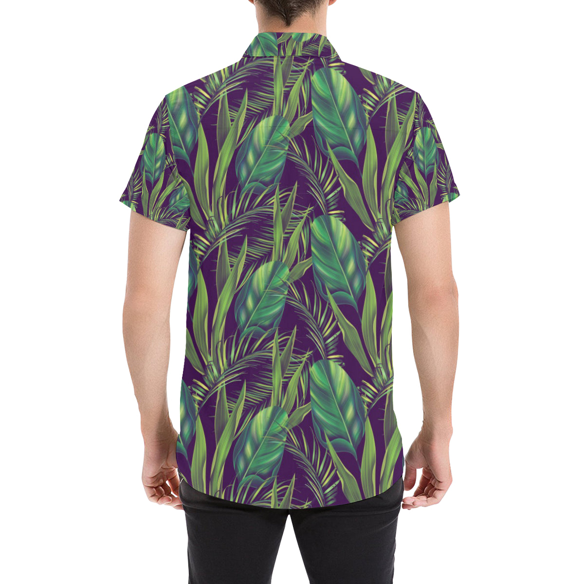Palm Leaves Pattern Print Design PL03 Men's Short Sleeve Button Up Shirt