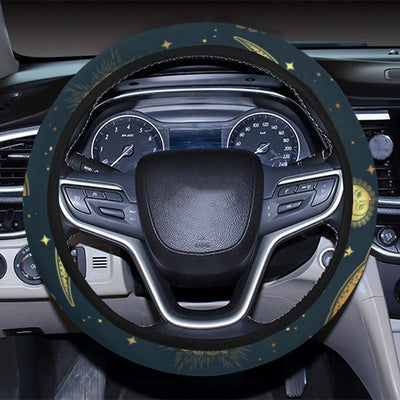 Gold Sun Moon Face Steering Wheel Cover with Elastic Edge