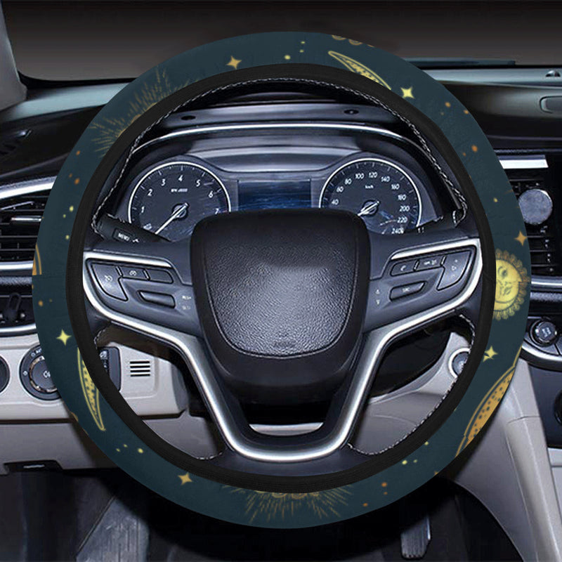 Gold Sun Moon Face Steering Wheel Cover with Elastic Edge