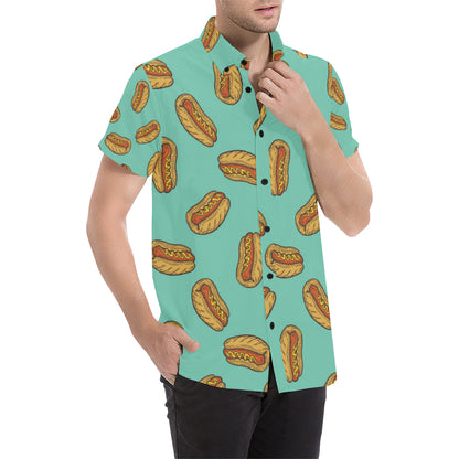 Hot Dog Pattern Print Design 04 Men's Short Sleeve Button Up Shirt