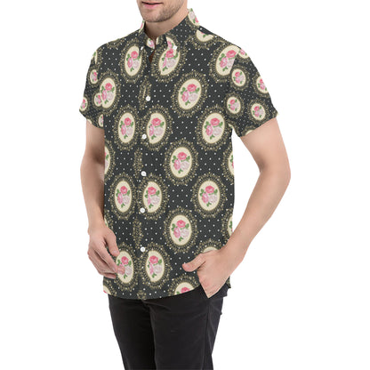 Rose Pattern Print Design RO015 Men's Short Sleeve Button Up Shirt