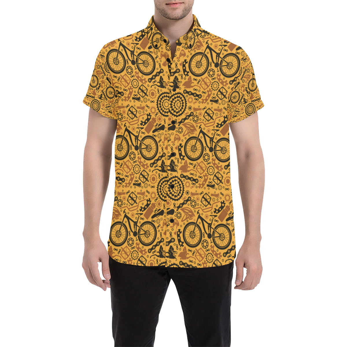 Mountain bike Pattern Print Design 03 Men's Short Sleeve Button Up Shirt