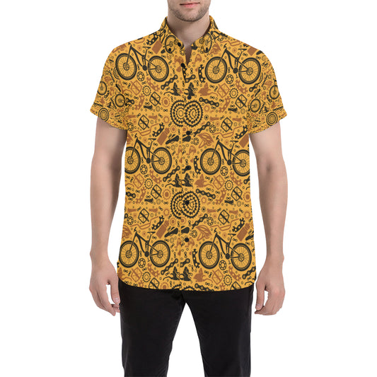 Mountain bike Pattern Print Design 03 Men's Short Sleeve Button Up Shirt