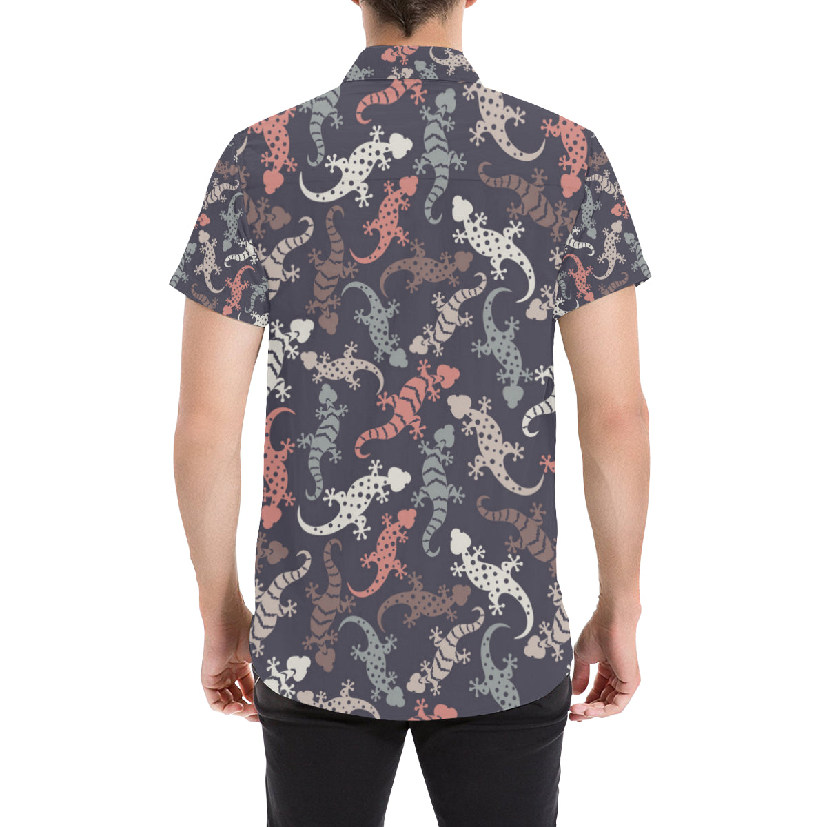 Gecko Pattern Print Design 02 Men's Short Sleeve Button Up Shirt